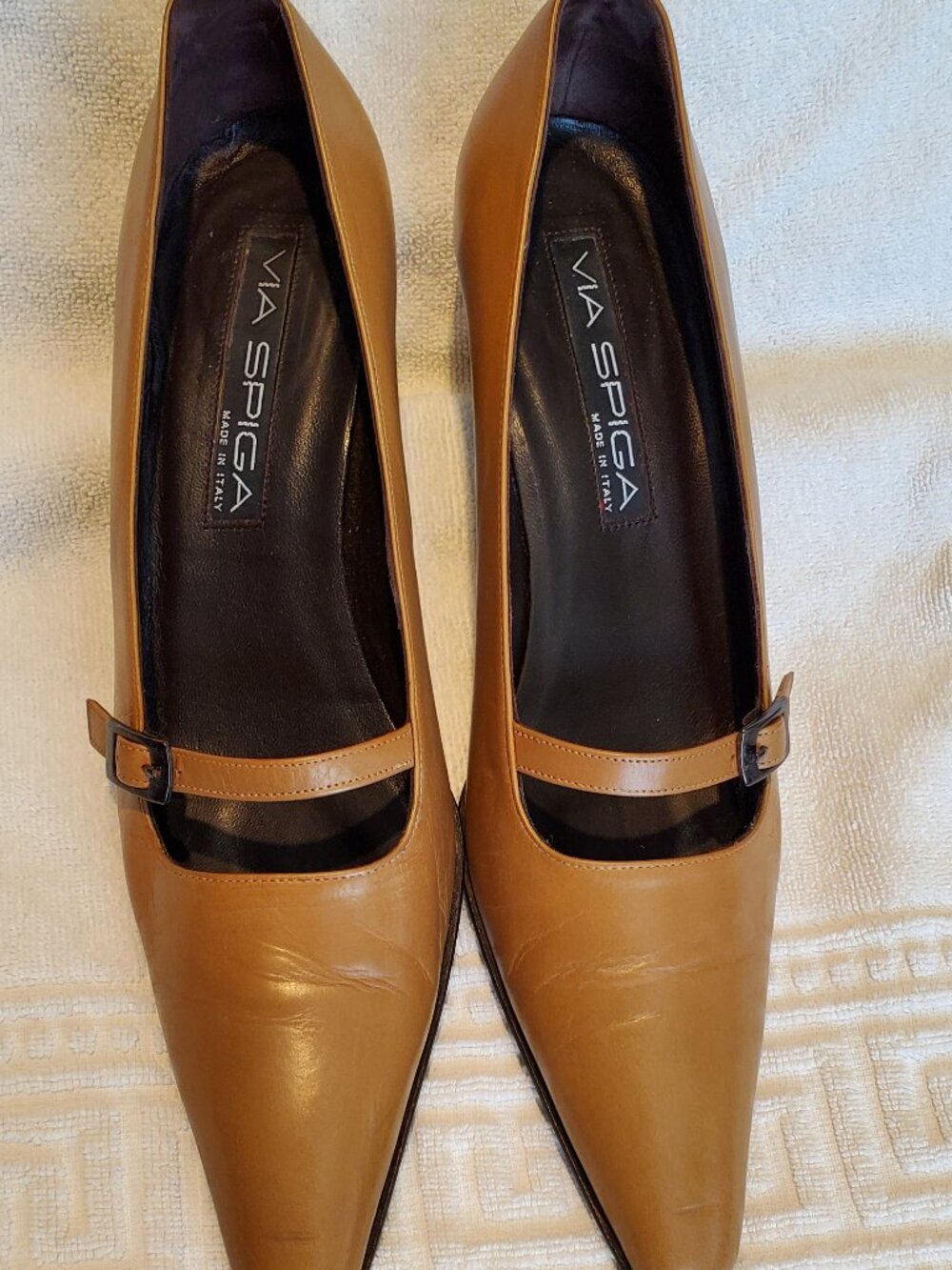 Vintage Via Spiga all-leather camel color pump sz 8.5 made in Italy GUC